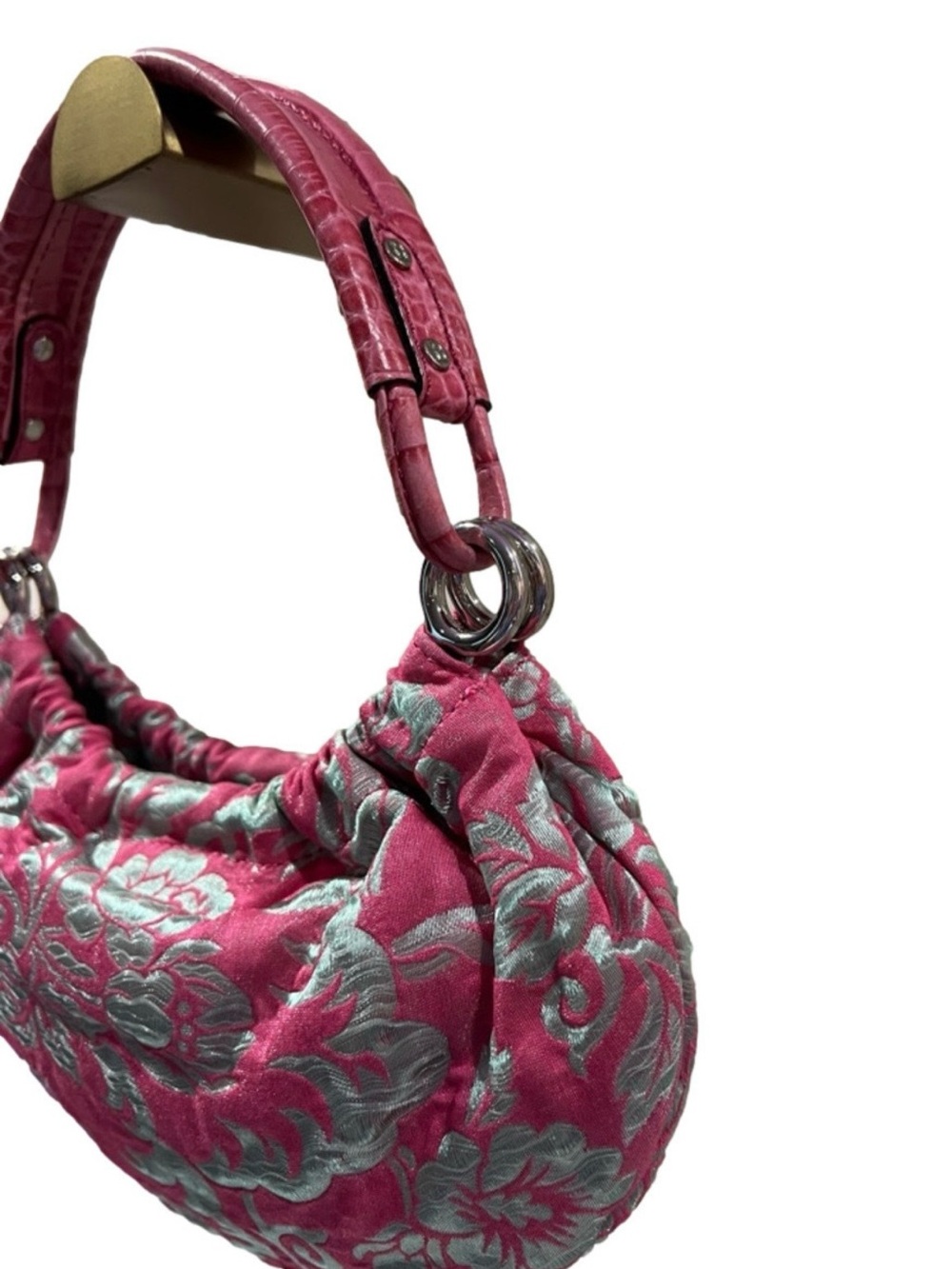 Vintage 2007 Kate Spade  Hobo Bag Pink & Silver Brocade Marina - Picture 2 of 13
